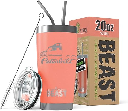 Miniatura 7 de Peterbilt 587 Semi Truck Beast - Vaso aislado de acero inoxidable de 30 onzas con tapa, 2 popotes, cepillo y caja de regalo, color rosa intenso