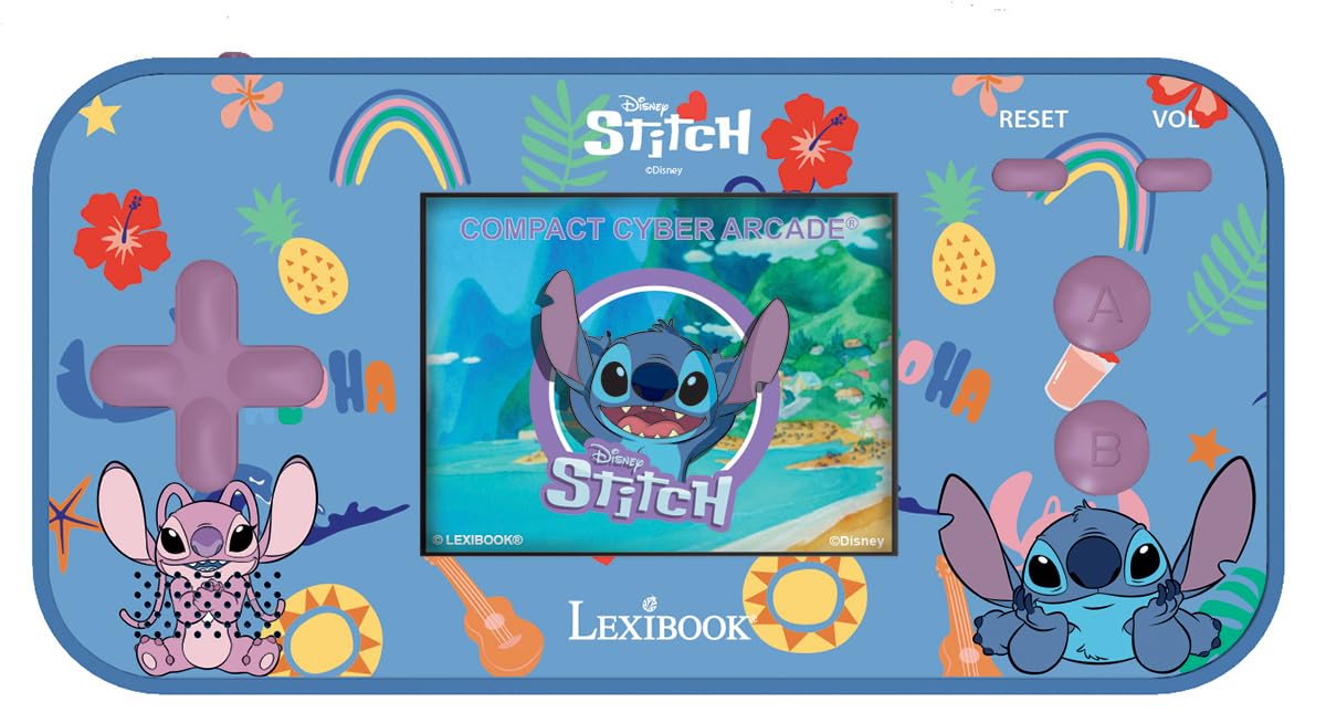 Lexibook - Disney Stitch - Console portatile compatta Cyber Arcade, 150 giochi, schermo LCD a colori, alimentazione a batteria, JL2367D