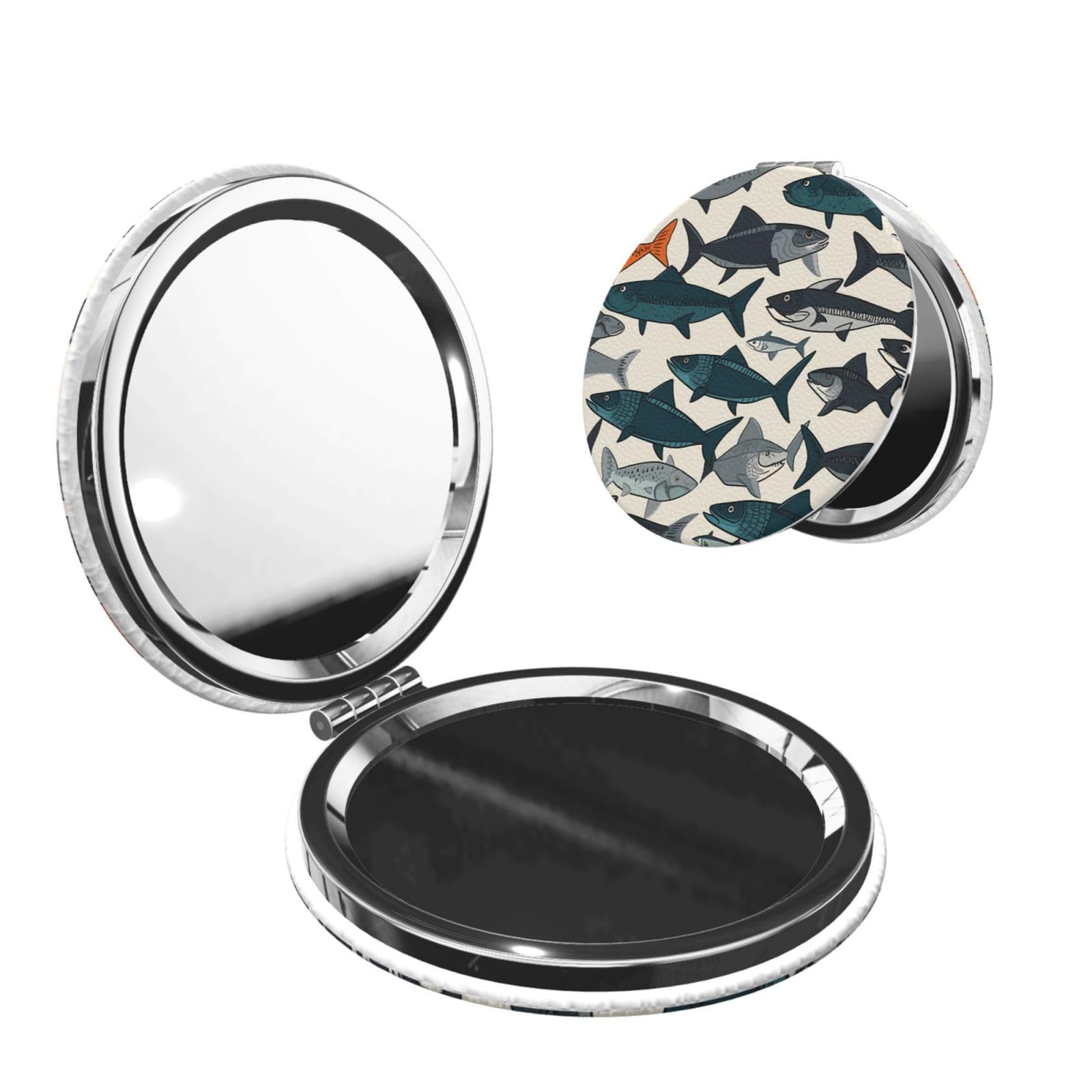 DWVTSLH Fish Compact Mirror for Purse, Double-Sided 2X/1X Magnifying Mirror for Women Men, Travel Makeup Mirror for Handbag, Handheld Vanity Mirror for Gift