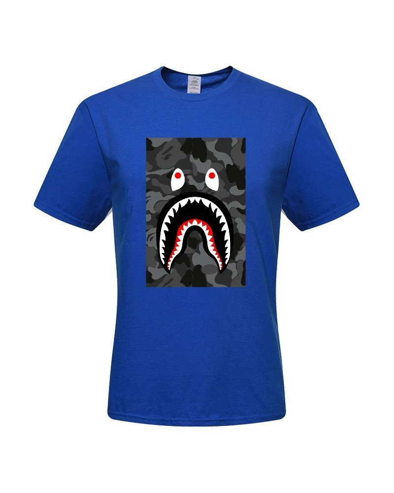 DIY Bape Shark Bomber Men's 100% Cotton Short Sleeve T-Shirt, Blue_2, Medium