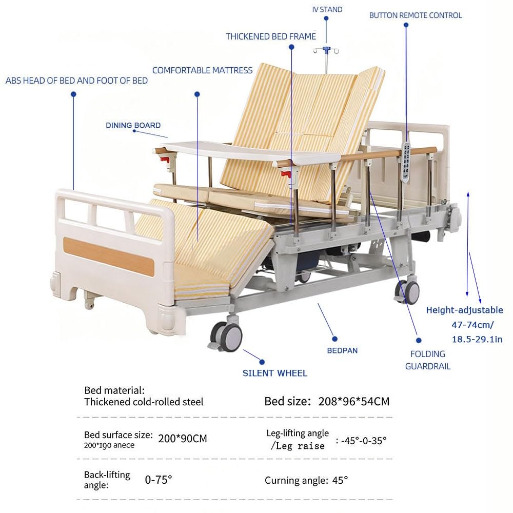 Lit d'allaitement électrique réglable de qualité supérieure, lit médical 10 fonctions avec télécommande, verrouillage individuel, pour soins à domicile et environnements hospitaliers