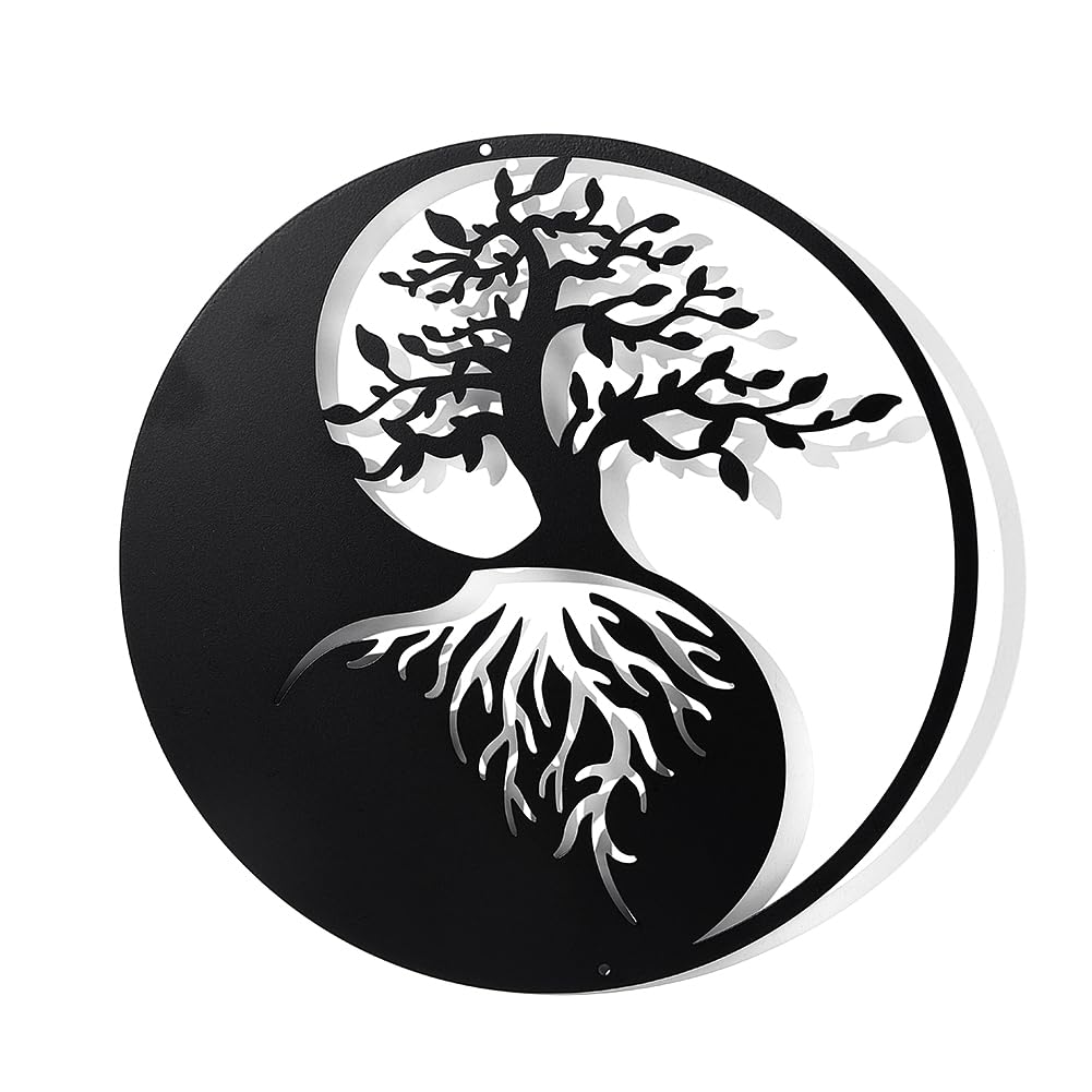 NBEADS Arte de Pared de Metal de árbol de la Vida, Arte de Pared Yin Yang de 30 cm, decoración Negra para Colgar en la Pared para Dormitorio, Sala de Estar, baño, Oficina, jardín