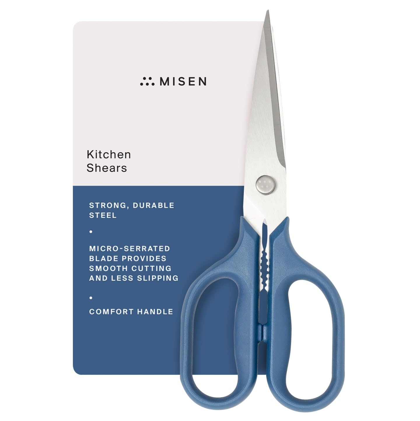 Misen Heavy Duty Kitchen Shears - Stainless Steel, Versatile and Easy Clean Scissors for Meat, Herbs and Veggies - Ambidextrous Comfort Handle - Professional Grade - Blue