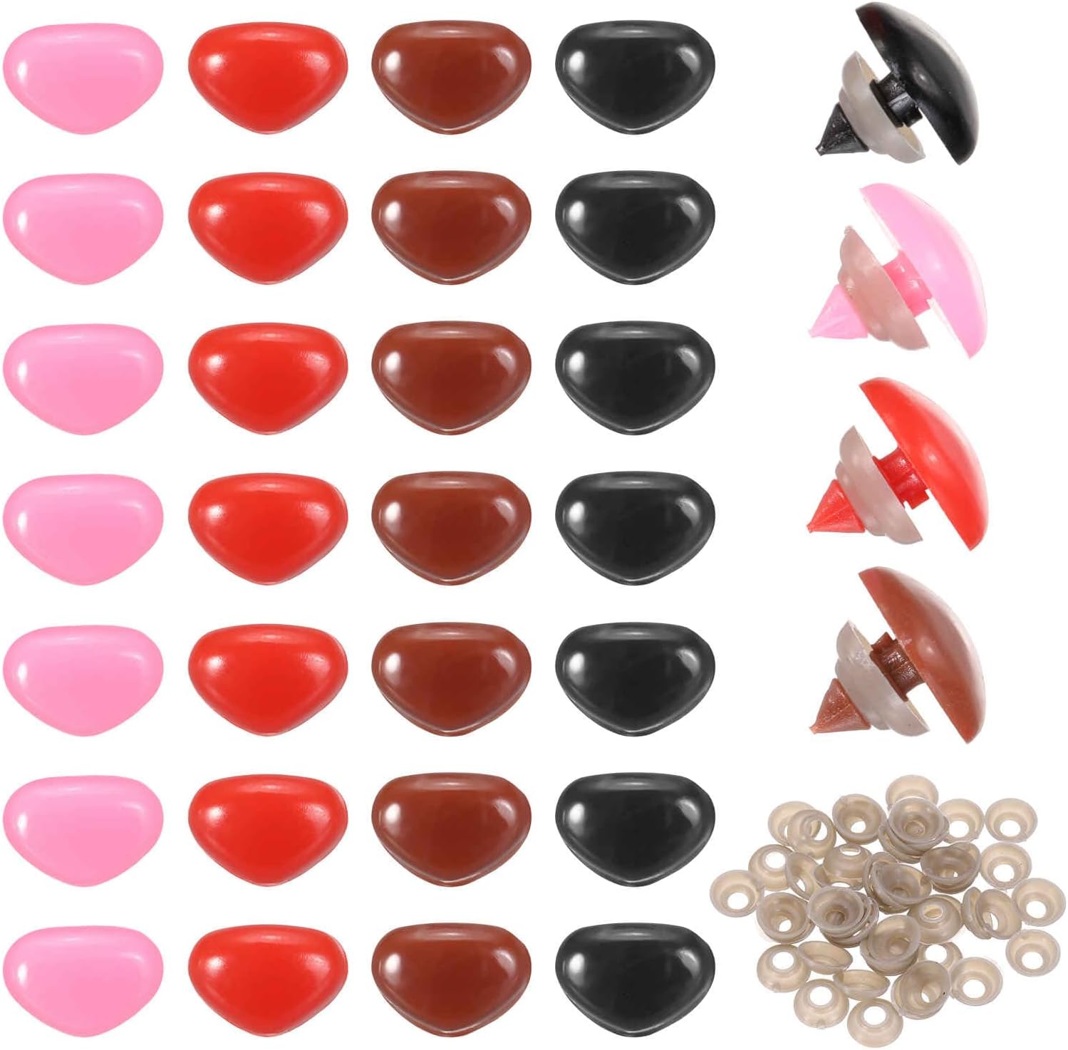 MECCANIXITY 100set 35mm Large Plastic Triangle Safety Noses Brown/Black/Pink/Red with Washer for Crochet Stuffed Animal Doll Craft Puppet Plush Toy Bear