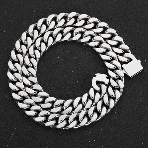 12Mm Miami Cuban Link Chain For Men Women 316L Stainless Steel Boys Hiphop Silver Color Choker Necklace 16/18/20/22/24/26 Inches (16 Inches Choker Length) #TOP3