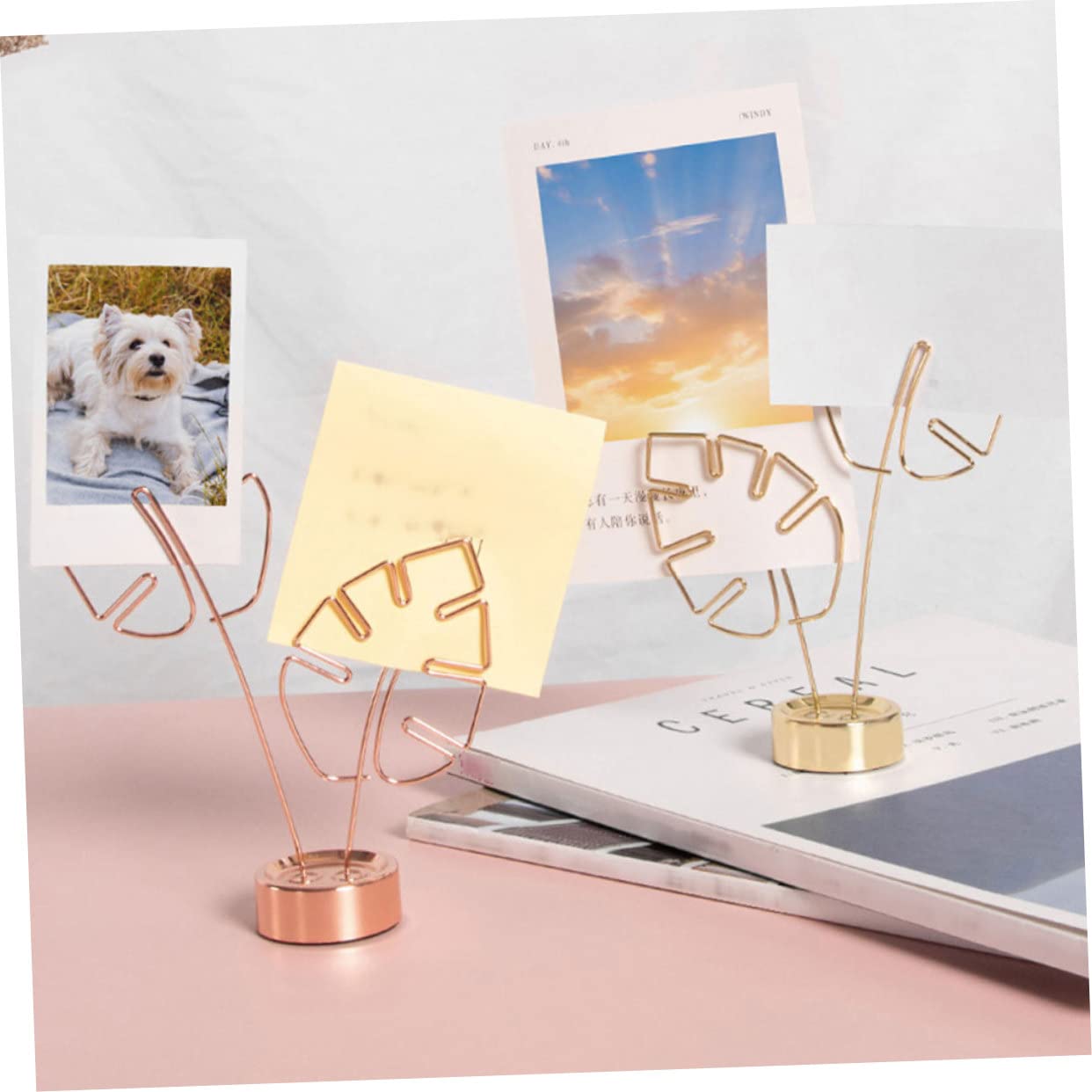PRETYZOOM 2Pcs Leaf Shaped Memo Clips Decorative Photo Holders for Desktop Multi Function Picture Clamps Note Clips with Base for Weddings and Events