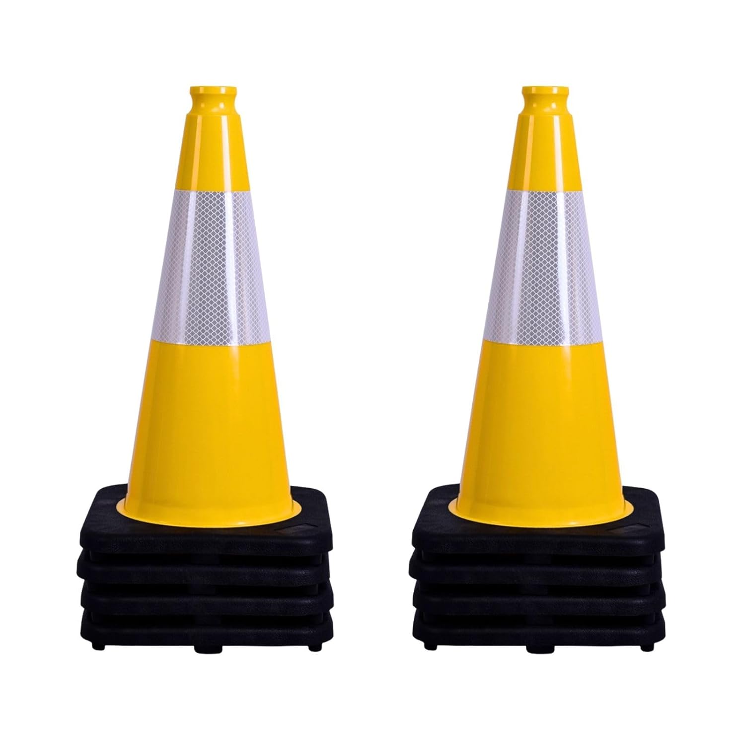 8 Pack 18'' Yellow PVC Traffic Cones Road Construction Cones with Black Base and Reflective Tape Safety Cones for Parking Lots Driveways Construction Areas and Traffic Control