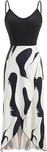 winkbay Women's Scoop Neck Sleeveless Printed A Line Split Midi Dresses