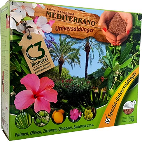 Mediterrano-Palmen-Universal-, 3Kg Schüttpackung Tropische mediterrane Palmen-Bananen-Oliven-Bäume-Zitronen-Baum-Hanf-Zitrus-Pflanzen-Garten-Dünger düngen -