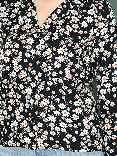 Image of Rayon Black & White Floral Top | Super Soft Collared Neck Regular Fit Top for Women & Girls