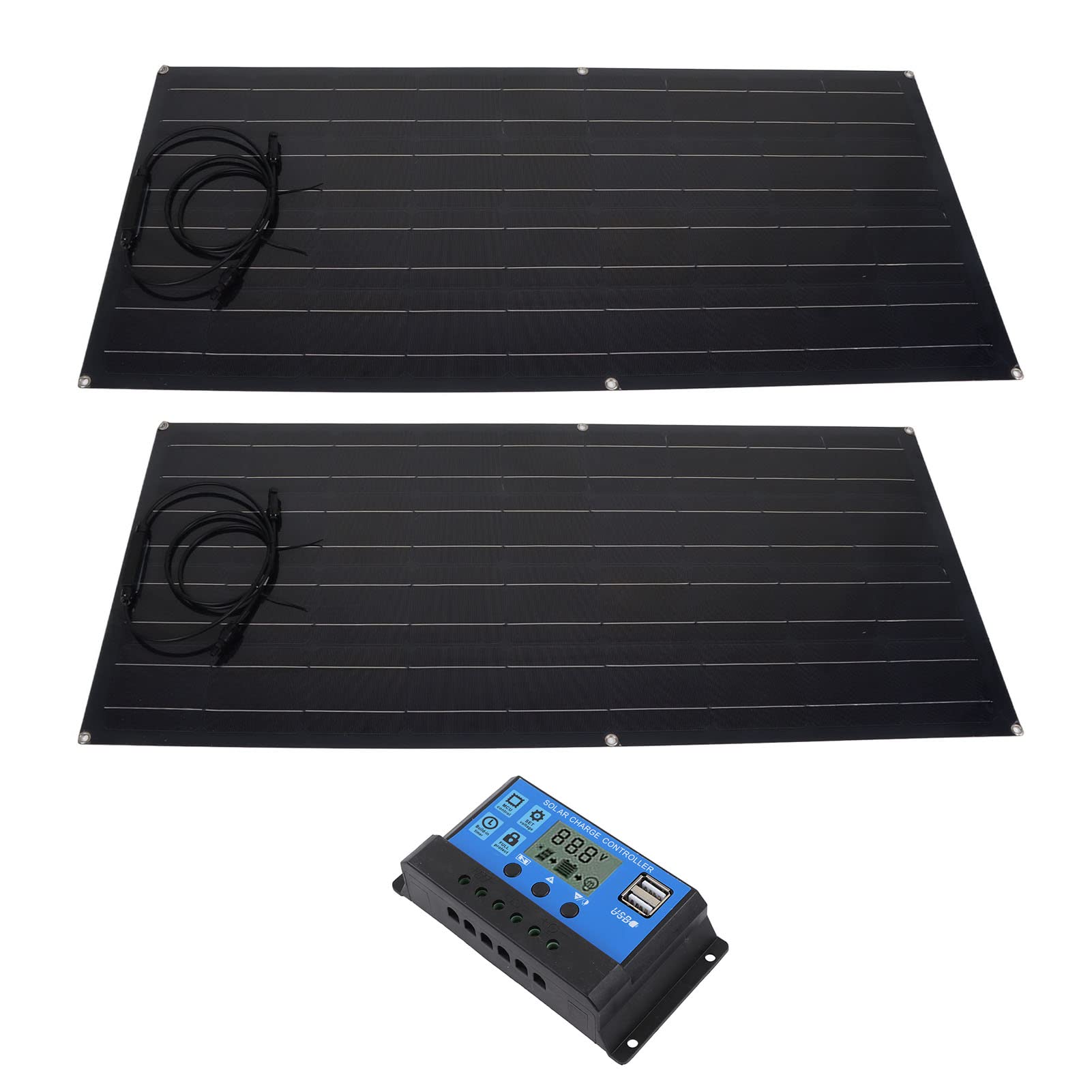 Changor Kit Pannello Solare Monocristallino da 120 W con Regolatore di Carica per Uso Esterno, Materiale PET Resistente, Include 2 Pannelli e Accessori