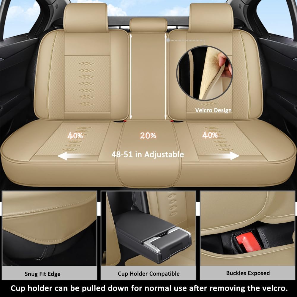 Pick-up Truck Car Seat Covers for Nissan Frontier 1998-2024 2025,Waterproof Leather Seat Covers 5-Seats Standard,Truck Interior Accessories with Airbag,Seat Cover Sets for Frontier(Beige)