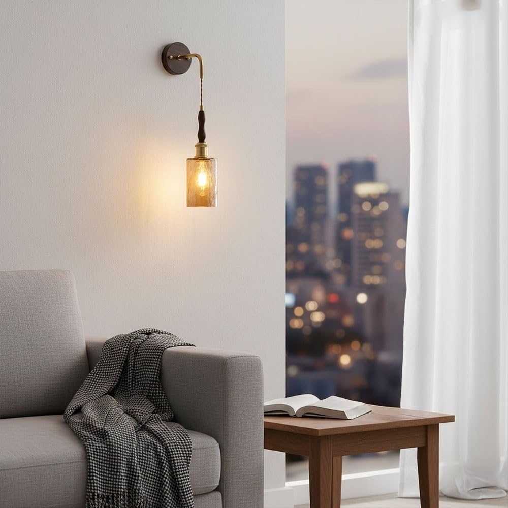 Wood Grain Pendant Wall Sconce, Chrome Wall Light, Mounted Indoor Hanging Lamp with Textured Glass for Bedroom, Living Room, Hallway, Bedside, Entryway, Hotel, Vintage Decor Parlor(Silver)
