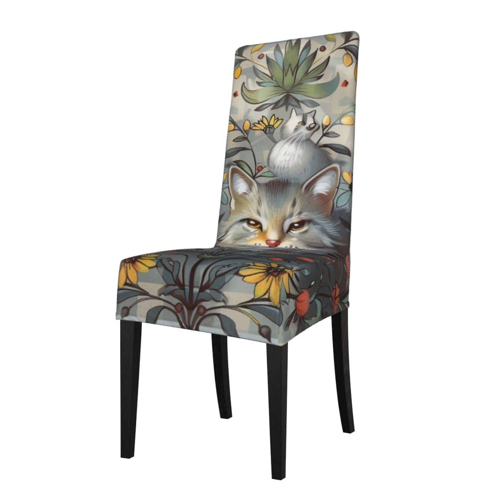 WPKJU Funny Cats and Flowers Print Dining Chair Covers Removable Chair Seat Covers Decorative for Kitchen & Bar Stools