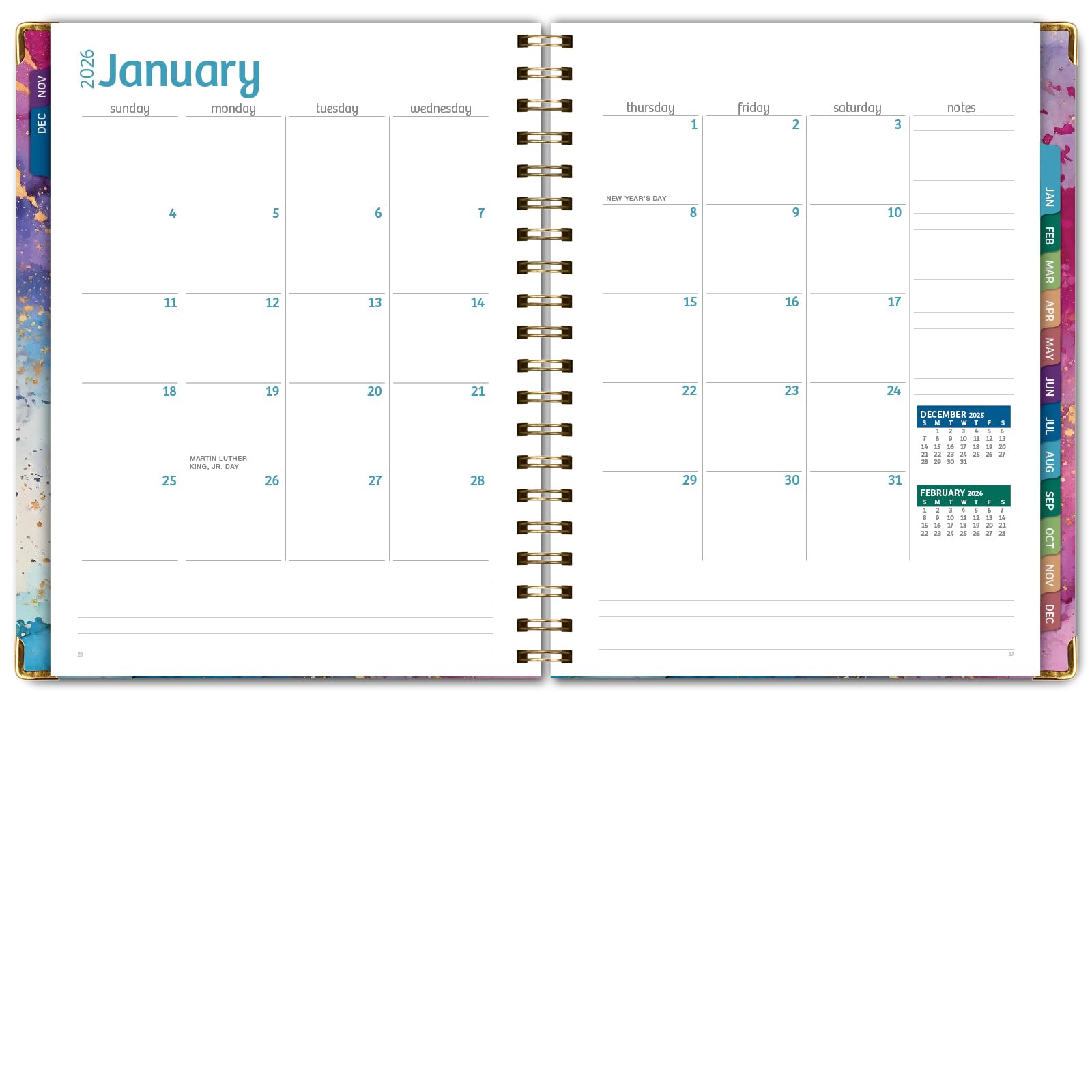 Agenda 2026 de tapa dura, 8.5 x 11 pulgadas: 14 meses (noviembre de 2025 a diciembre de 2026), agenda diaria, semanal, mensual, agenda anual, marcapáginas, carpeta de bolsillo y juego de notas