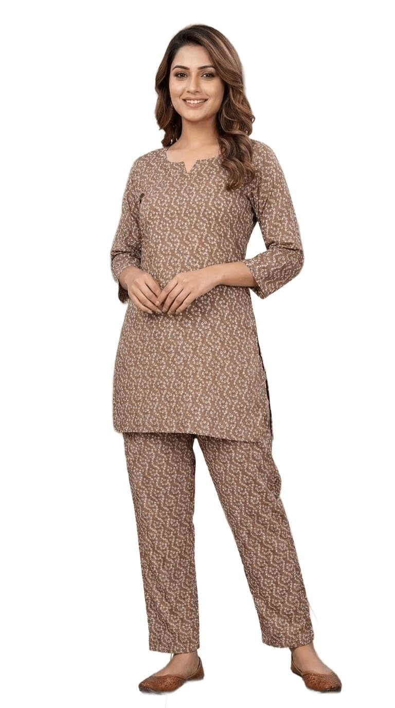 msretail MSRETAILWomen Floral Printed Tunic Pant Co OrdSetWith Coat |Stylish Brown Three Piece Ensemble for Casual and OfficeWear (Xl)-picture-55