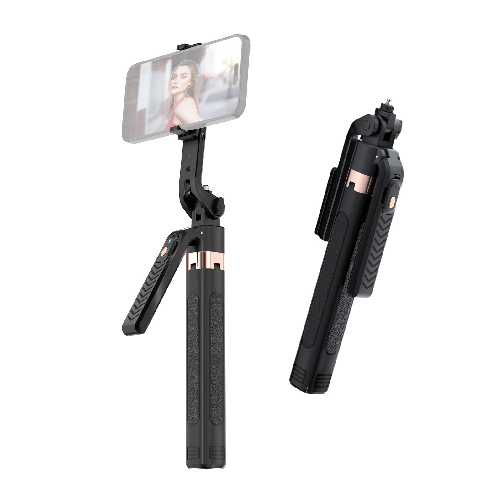 Hanzete - Bastone per selfie multifunzione 3 in 1 da 70,8 pollici, stabilizzatore cardanico con supporto asta telescopica in lega di alluminio, riconoscimento facciale anti-agitazione, controllo dei