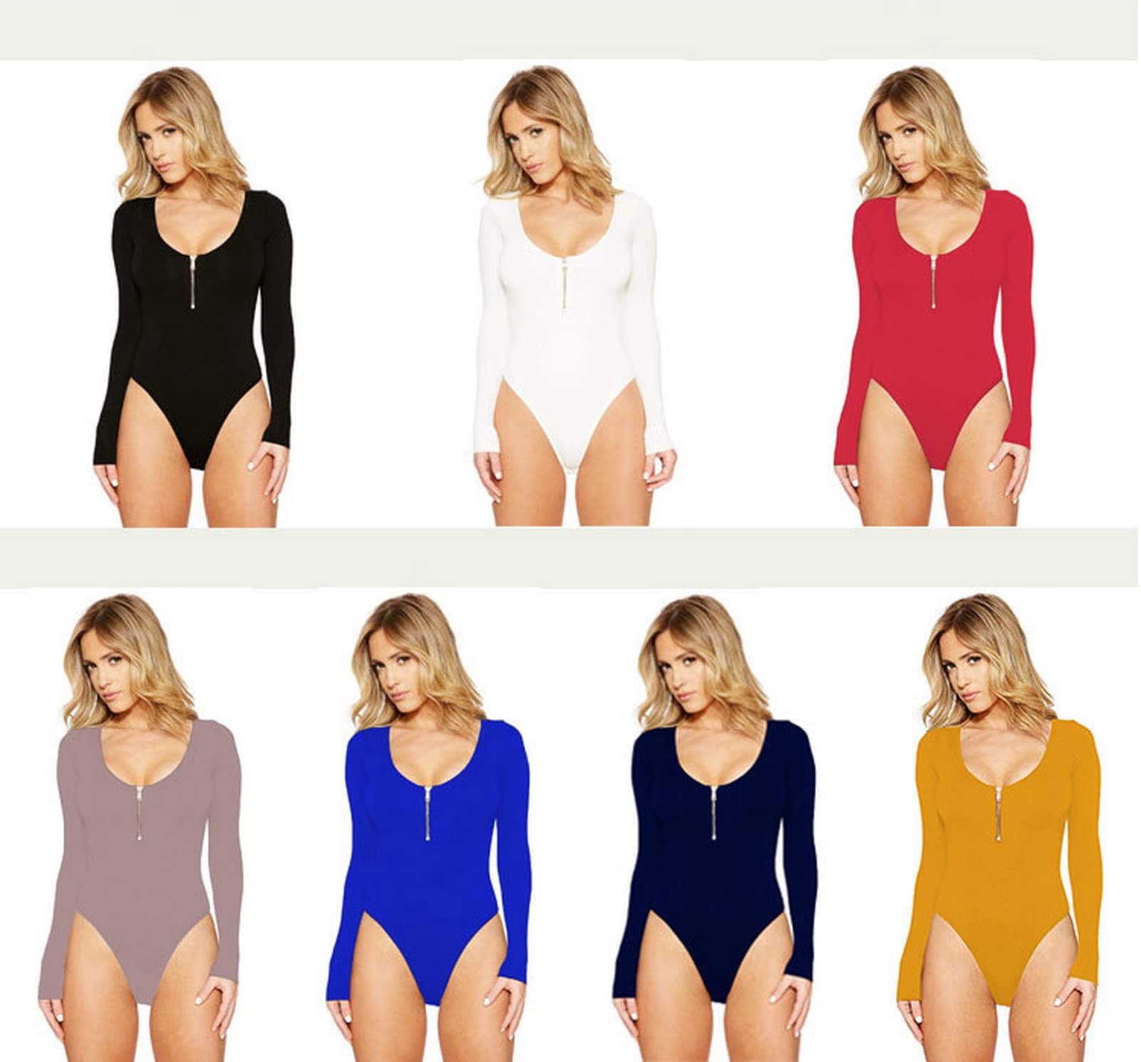 Faringoto Body de manga larga con cremallera para mujer, para otoño e invierno, casual, color negro y blanco, trajes de moda