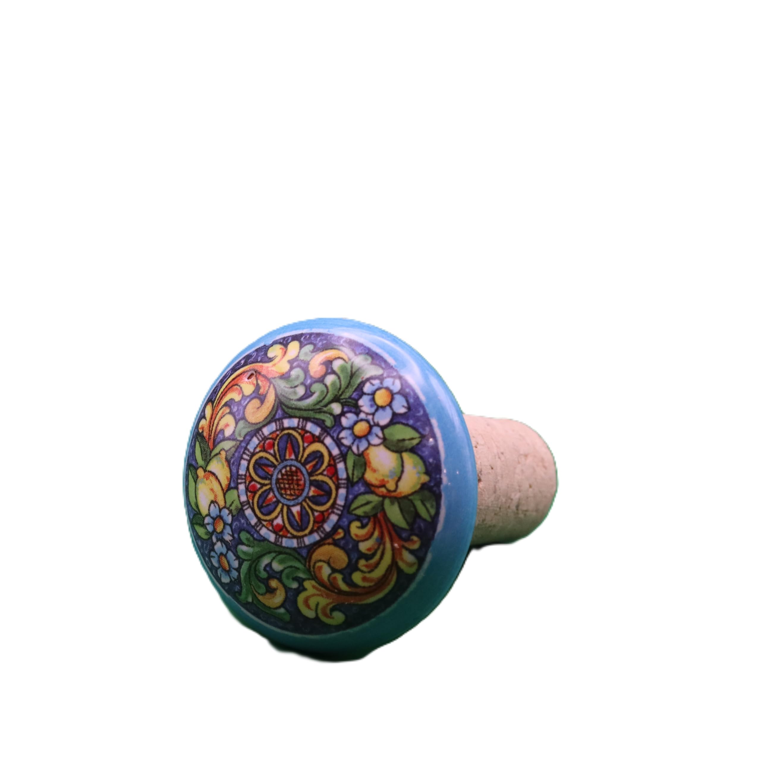 Tappo per Vino e Champagne in Ceramica Artigianale - Decorato a Mano con Limoni o Maioliche - Tappo in Sughero Naturale per Bottiglie - Regalo Gourmet (4, Maioliche (casuale))