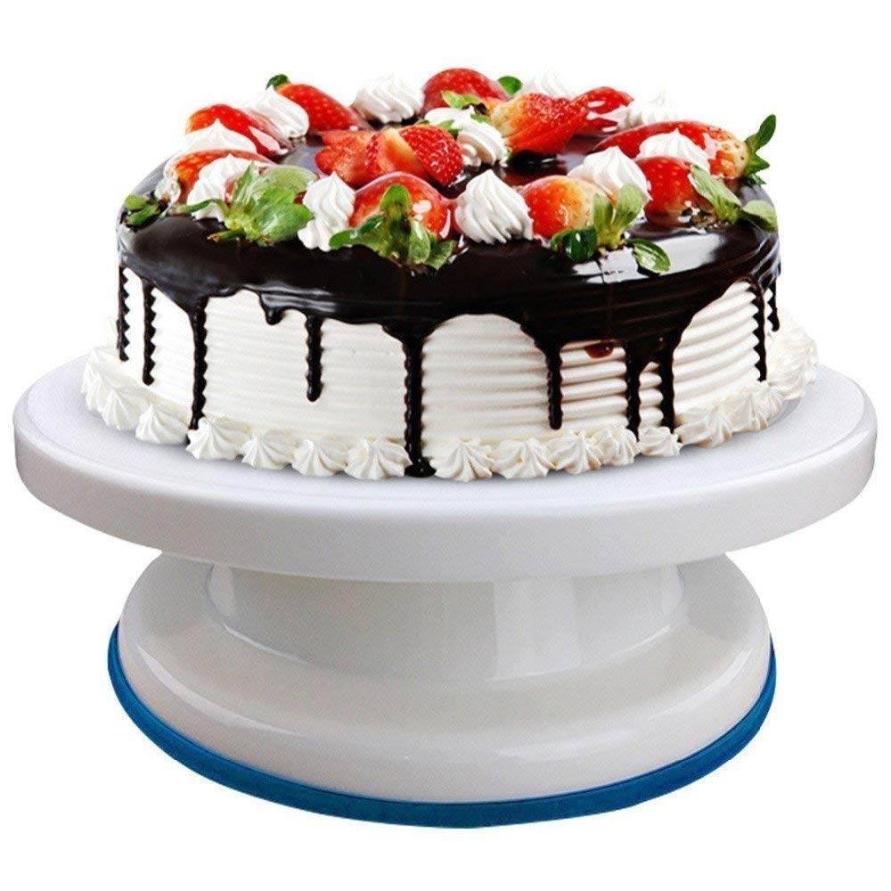 Crownish 28cm White Food Grade Plastic Rotating Pastry Decorating Baking Tools Turntable Cake Stand 360 Degree Rotating