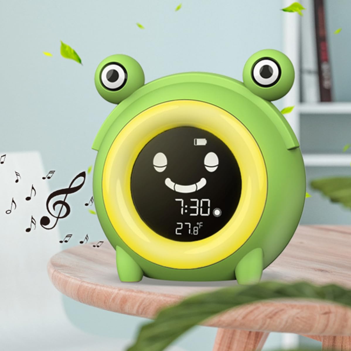 Réveil Dessin Animé LCD Veilleuse Musicale pour Garçon et Filles, Vert