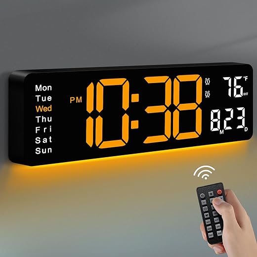 MASHI Digital Wall Clock, 16 Large Display Digital Clock with Remote Control, Auto Dimming Wall