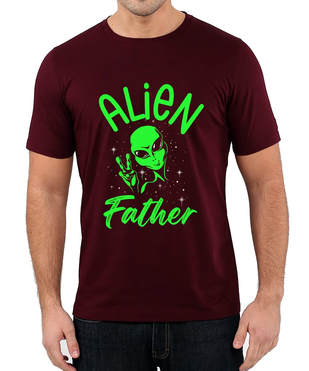 CaseriaMen's Round Neck Cotton Half Sleeved T-Shirt with Printed Graphics - Father Alien