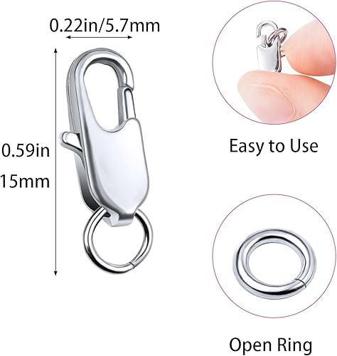 Miniatura 4 de PAGOW - 15 piezas de cierre de pinza de langosta con anillos cerrados de doble cara, extensión de pulsera pequeña PAGOW para collares, pulseras,