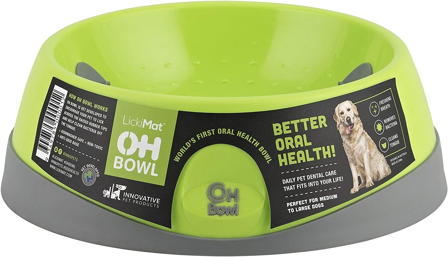 Innovative Pet Products Oral Health Dog Bowl, Small, Green