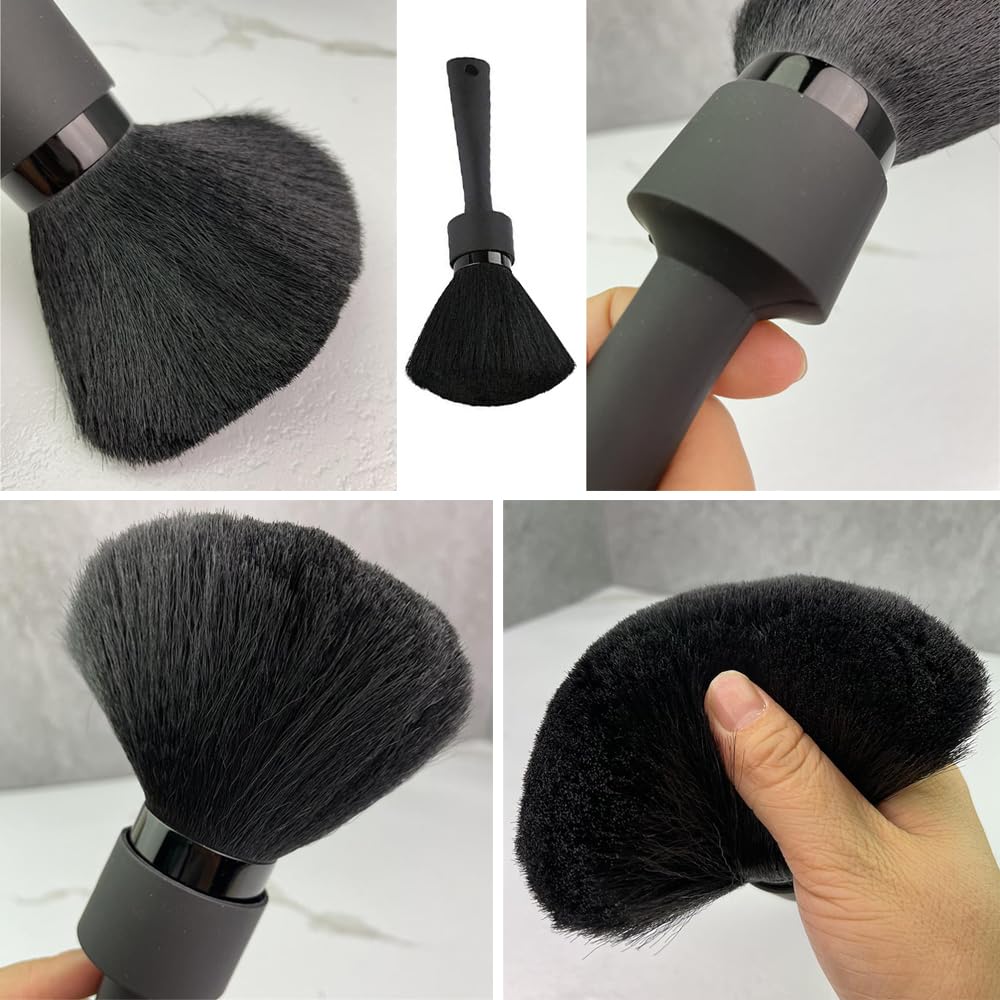 POFET Spazzola per spolverare collo e viso, spazzola morbida per la pulizia dei capelli, spazzola professionale per parrucchieri con manico lungo per barbiere salone di casa (nero)
