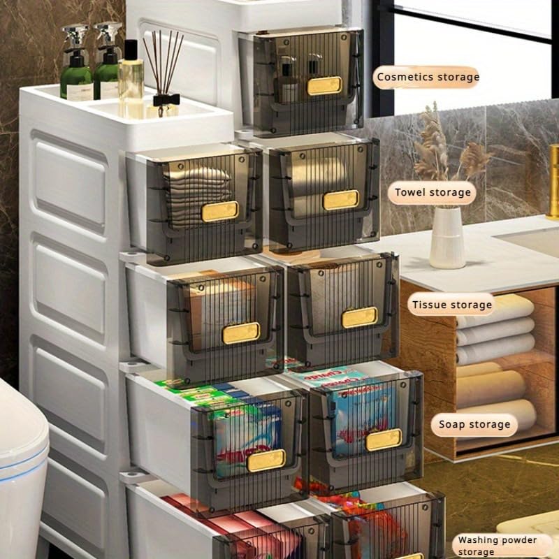 Image of LDQ Slim Storage Cabinet with Drawers - Durable Waterproof PP Organizer for Bathroom /Kitchen /Health - Small Spaces, Snacks, Display & Retail-3Layers