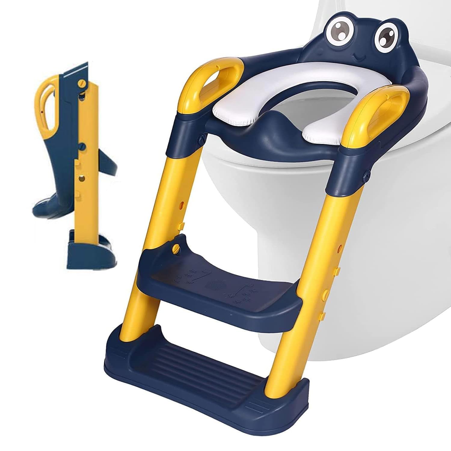 Arabest Potty Training Seat,Toddler Toilet Seat with Adjustable Step Stool Ladder,2 in 1 Foldable Kids Toilet Training Seat,Splash Guard & Anti-Slip Handles for Boy Girl كرسي حمام اطفال(Yellow)