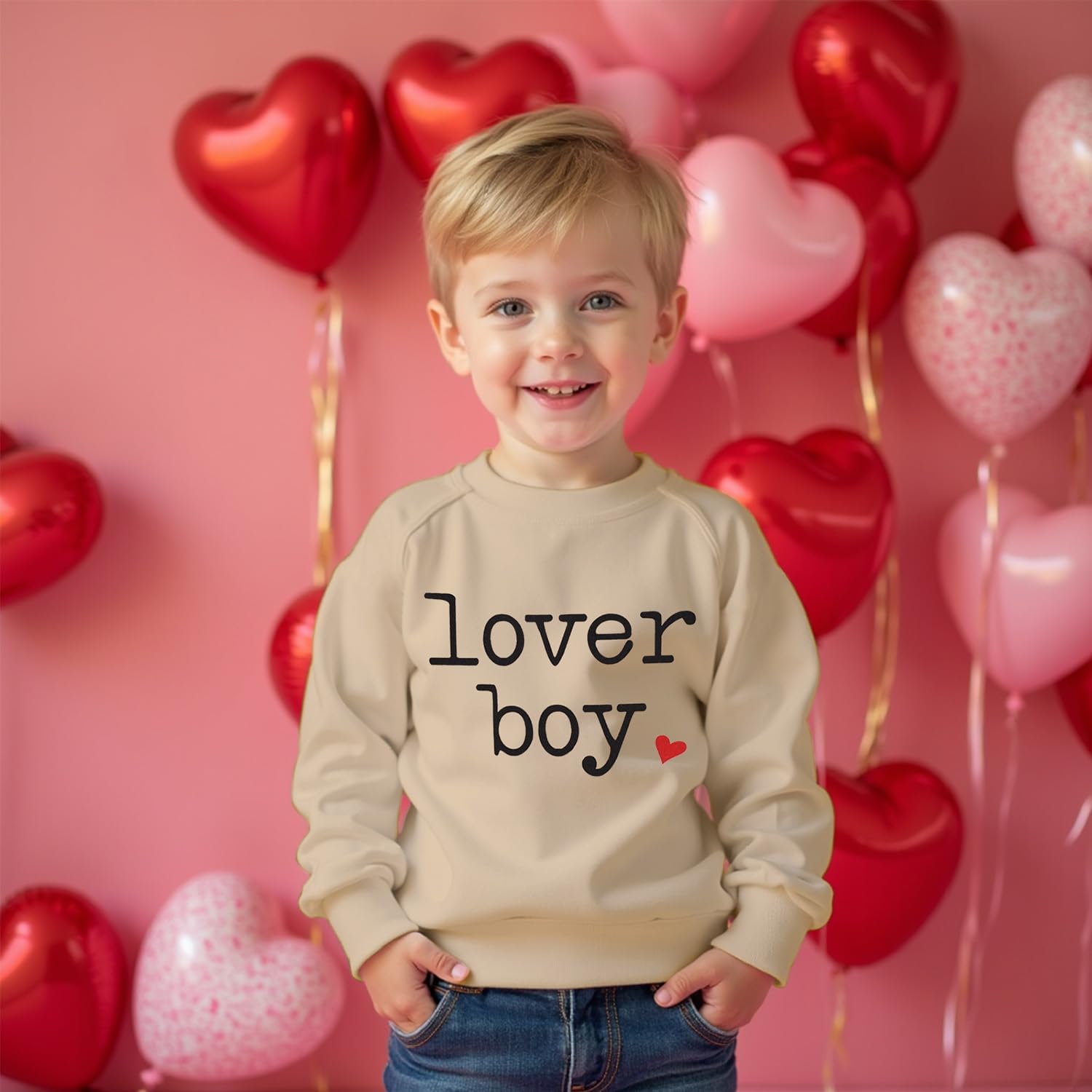 Ritatte Toddler Boy Valentines Sweatshirt Baby Lover Boy Heart Print Sweatshirt Cute Crewneck Long Sleeve Pullover Tops - Image 2