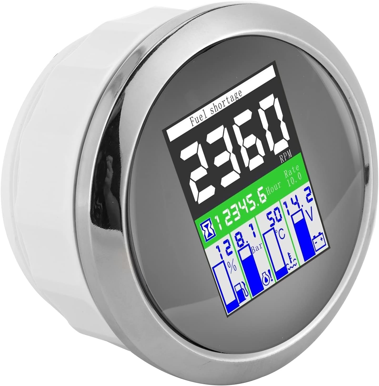 Multifunction Gauge RPM Temperature Oil Pressure Fuel Meter Car Outboard Engineering Machinery (White Dial)