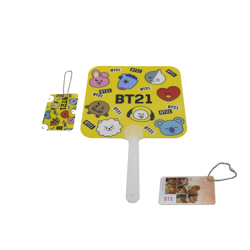 LINE FRIENDS BT21 Character Plastic Portable Summer Hand Fan with BTS Photo Card (Group)