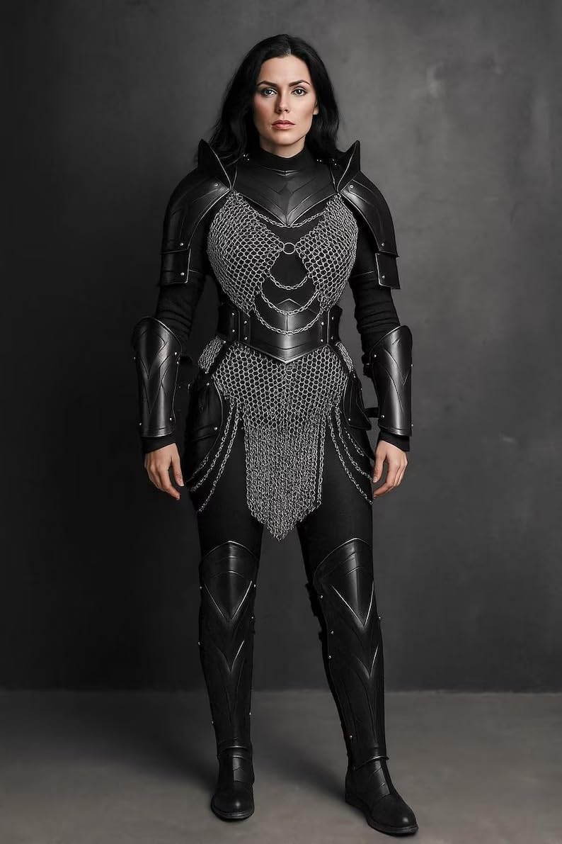 Womens Medieval Armor Set Steel Cuirass Chainmail LARP Cosplay Costume