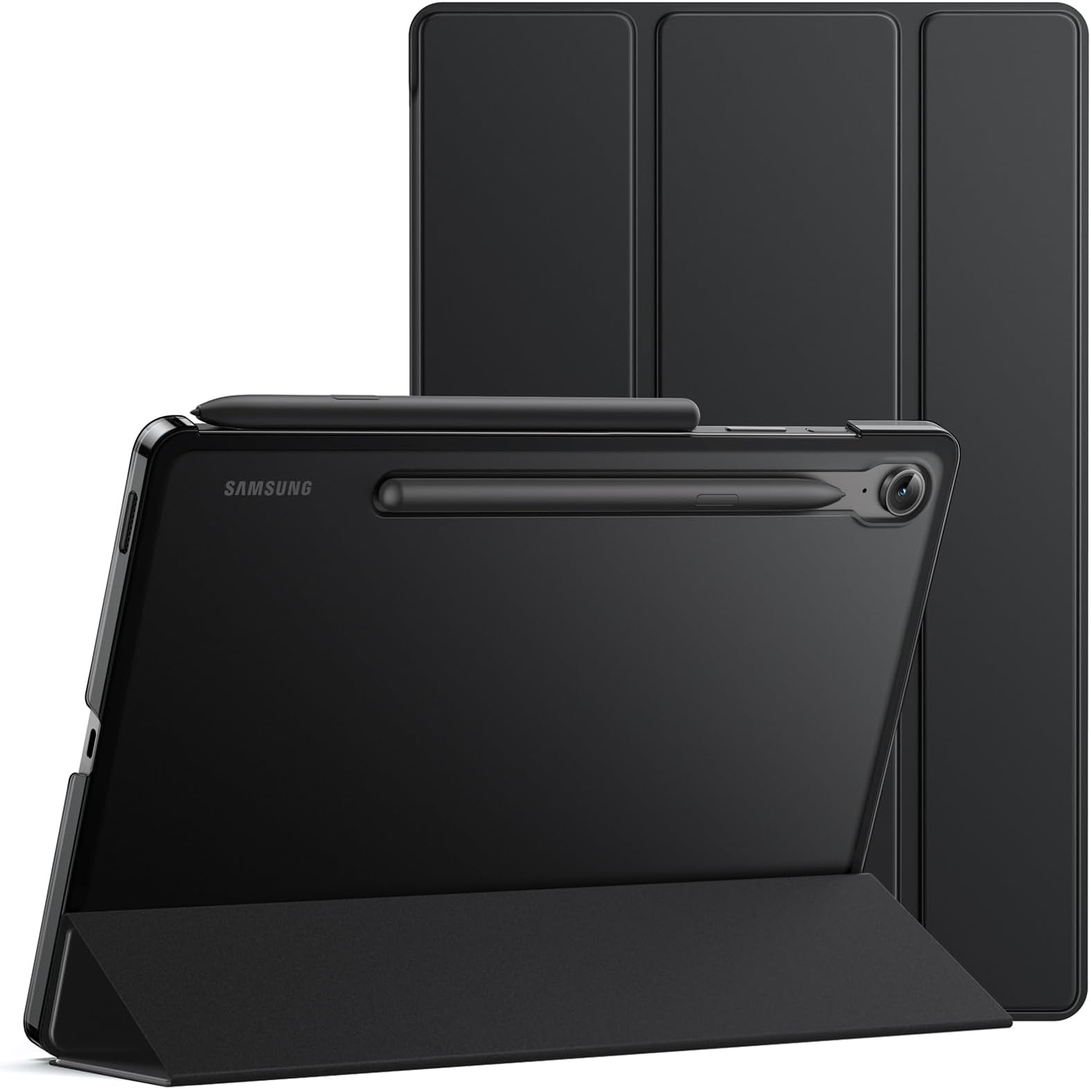 JETech Case for Samsung Galaxy Tab S10 Lite / S10 FE / S9 FE 10.9-Inch, Slim Translucent Back Tri-Fold Stand Protective Tablet Cover, Support S Pen Charging, Auto Wake/Sleep (Black)