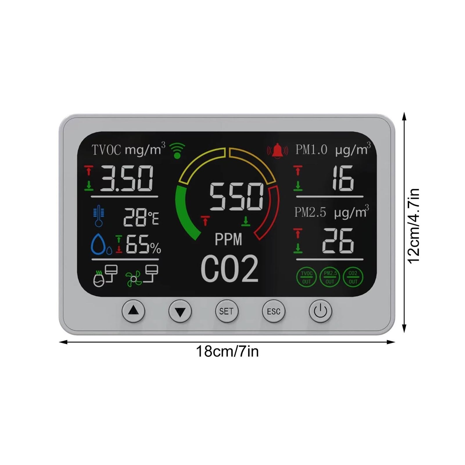 Monitor jakości powietrza w pomieszczeniach, Inteligentny Monitor jakości powietrza Miernik CO2 Cyfrowy Tester czujnika temperatury i wilgotności PM2.5 PM1.0 Detektor formaldehydu do domu, biura, szko