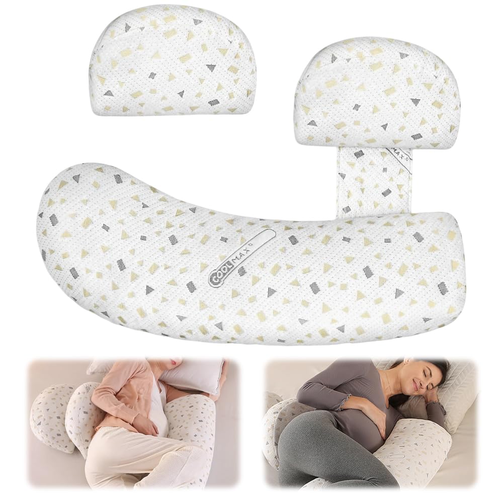 Foreverup Cuscino per gravidanza per dormire, cuscino premaman per donne incinte, morbido cuscino per il corpo in gravidanza, rimovibile e regolabile, doppio cuneo con copertura per schiena, fianchi