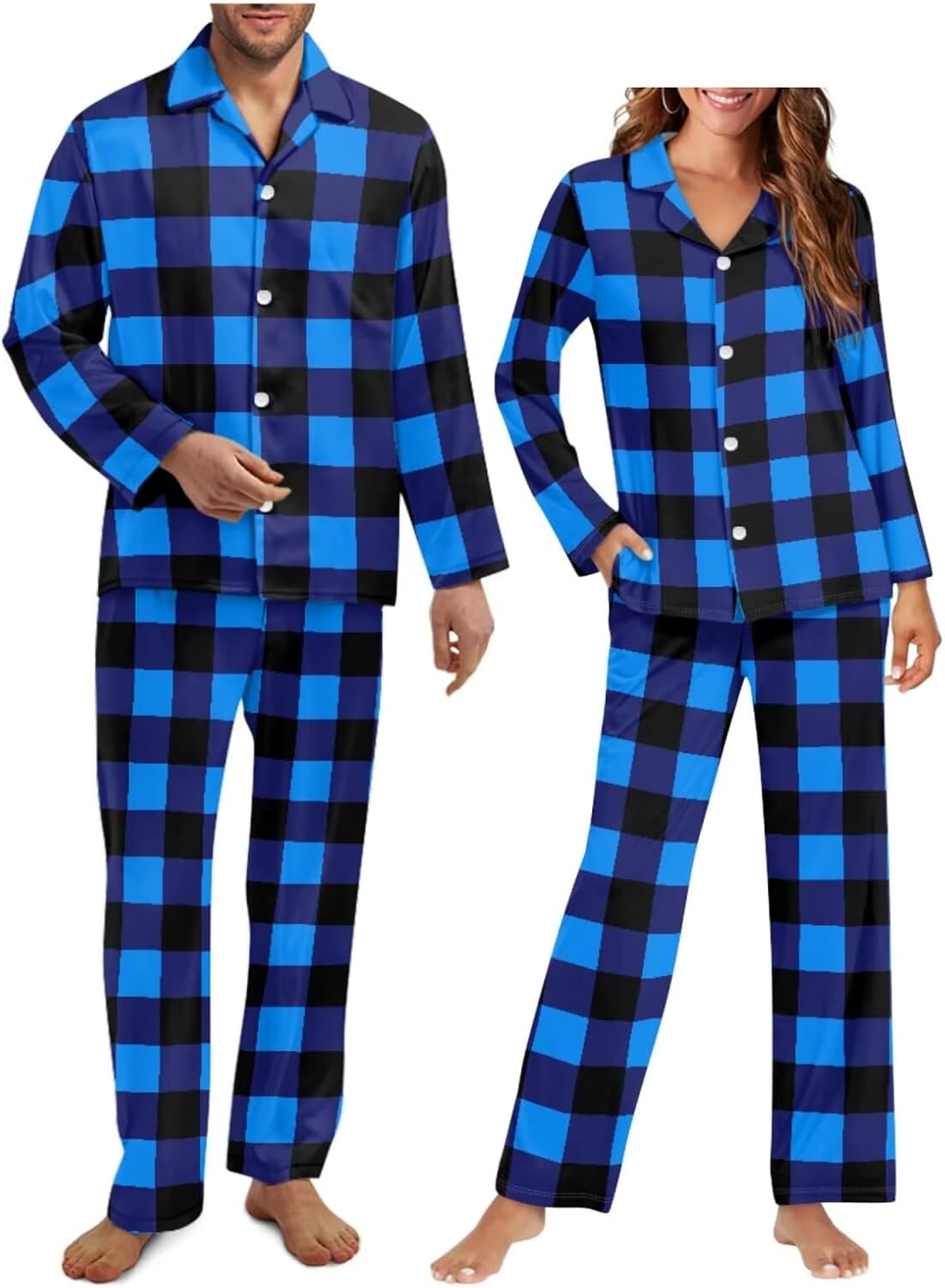 Matching Pajamas for Couples Pajamas For Family Two-Piece Sleepwear Button-Down Top Breathable Nightwear