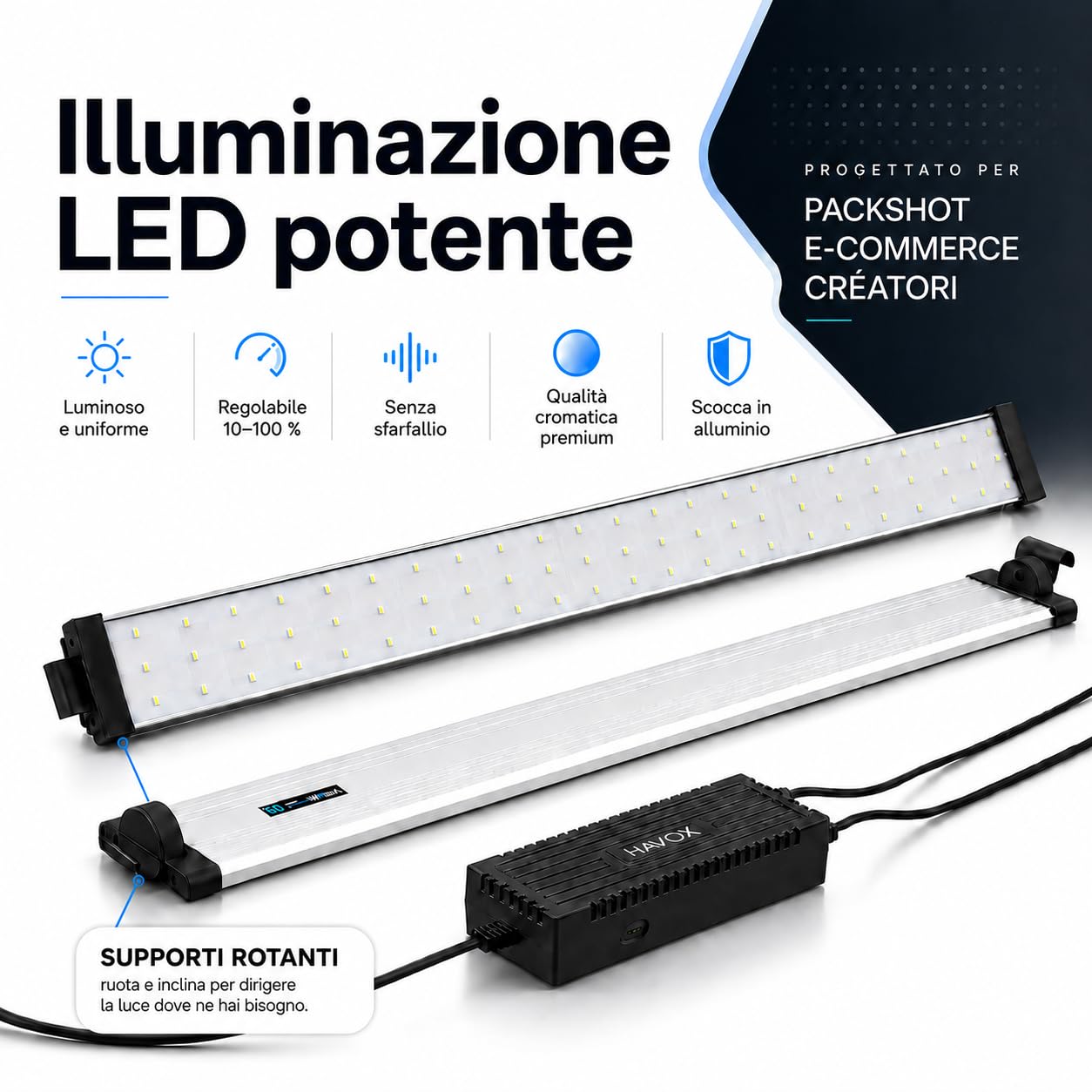 HAVOX Studio Fotografico HPB-60D – Lightbox Portatile 60x60x60 cm – Box Fotografico LED 13000lm – 2 Pannelli Inclinabili – Mini Studio per Fotografia Prodotti, E-commerce, Catalogo