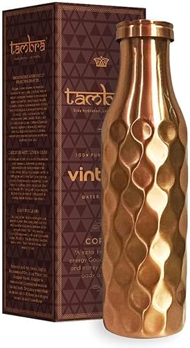 Miniatura 6 de Tambra Botella de agua vintage sin juntas de cobre puro para beber, botella de agua de cobre ayurvédica hecha a mano, tapa a prueba de fugas