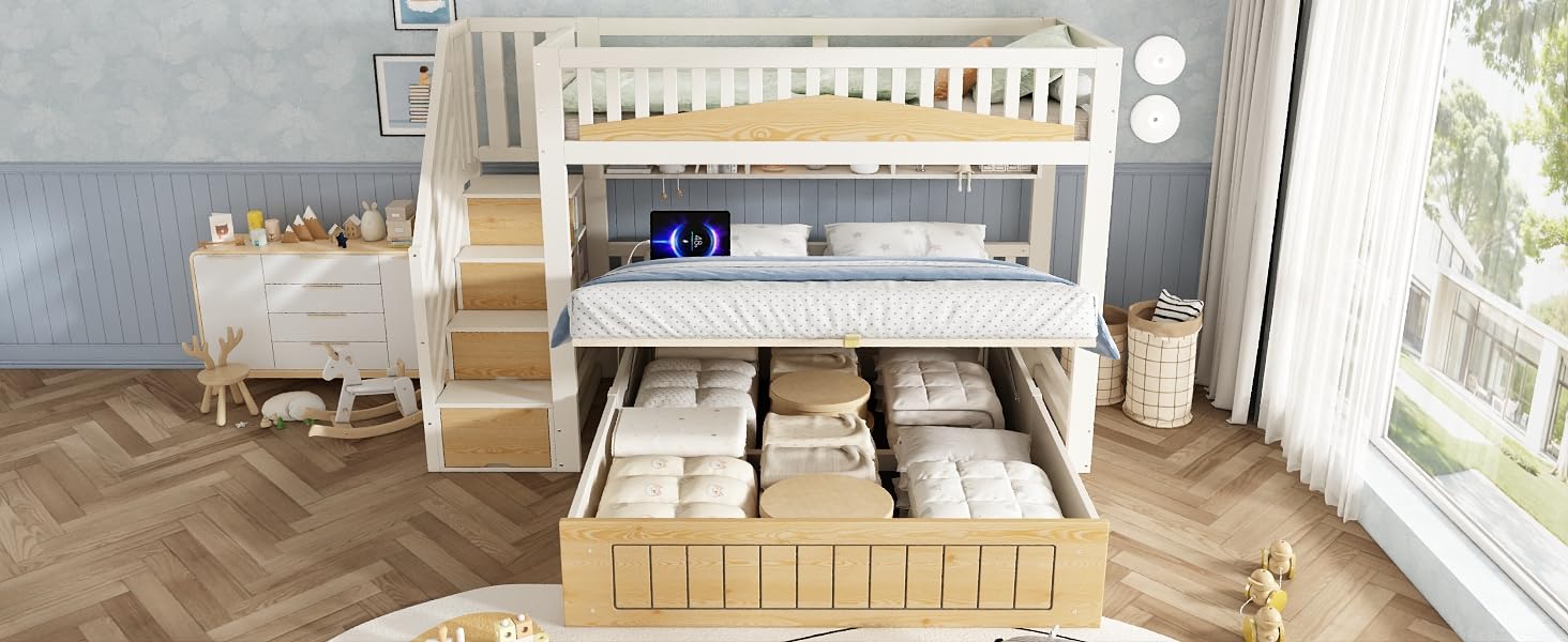 Fasba Litera con Almacenamiento Inferior y Puertos de Carga, Ideal para familias con Espacio Limitado Modelo FCLYD-AB60475456789A