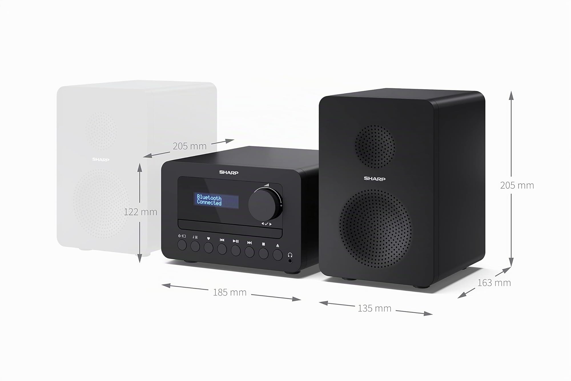 SHARP XL-B520D (BK) Tokyo Dab+ - Micro sistema Hi-Fi, radio digitale stereo compatta con lettore CD, Bluetooth 5.0, RDS, riproduzione MP3 USB, altoparlanti a 2 vie e telecomando, 40 W, colore nero
