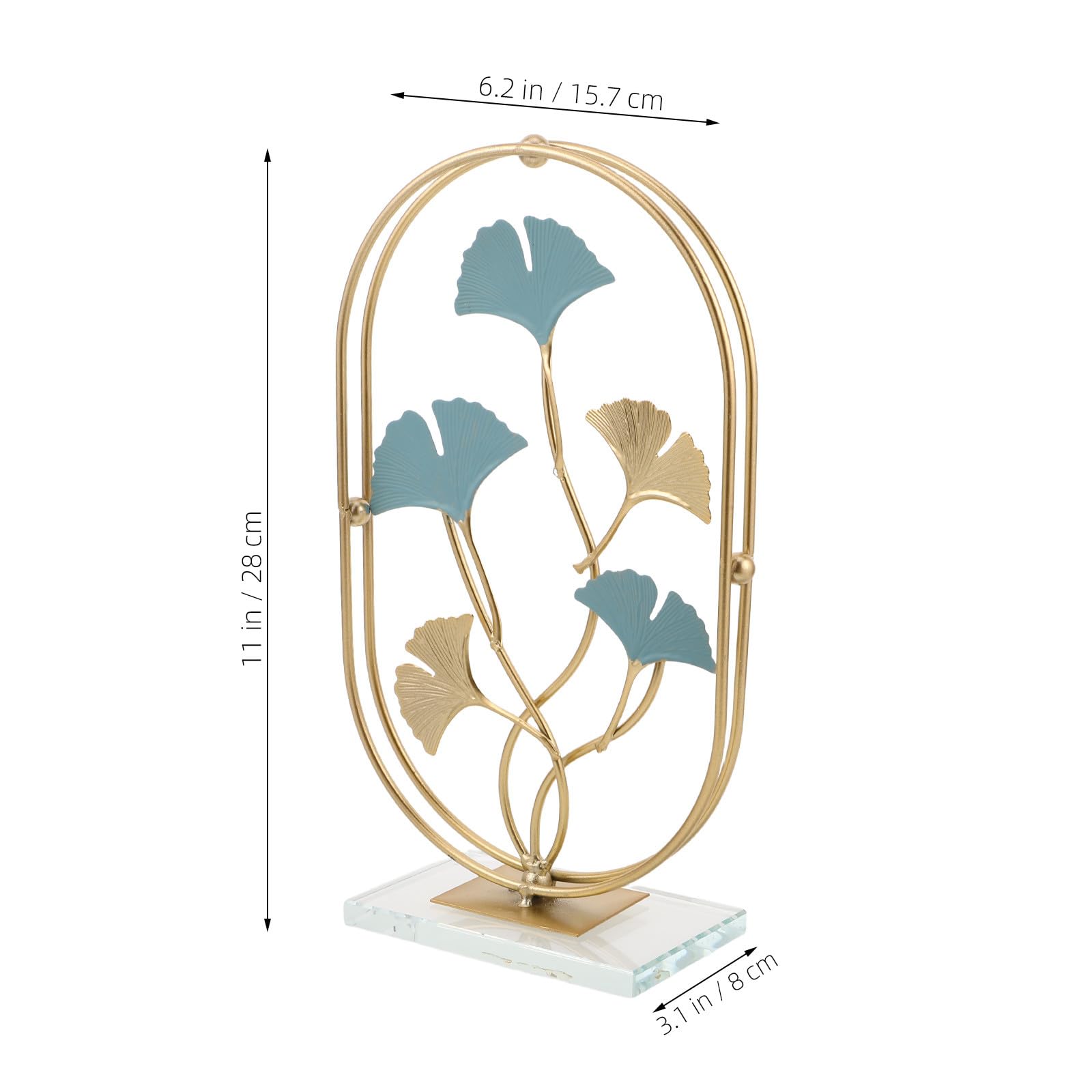 Sculpture en Fer et Cristal Feuilles de Ginkgo Dorées Design Creux Décoration de Table Élégante pour Bureau et Entrée Style Luxueux et Sophistiqué