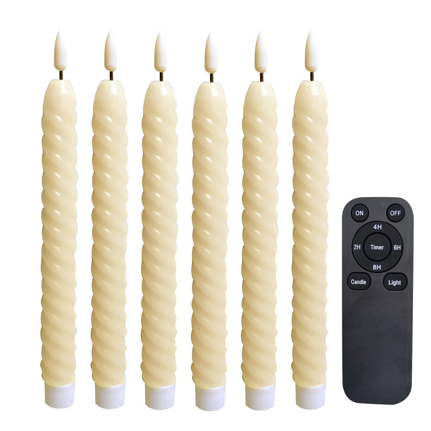 6 Real Wax Battery Operated Flameless LED Taper Candles w、 Remote &amp; Timer