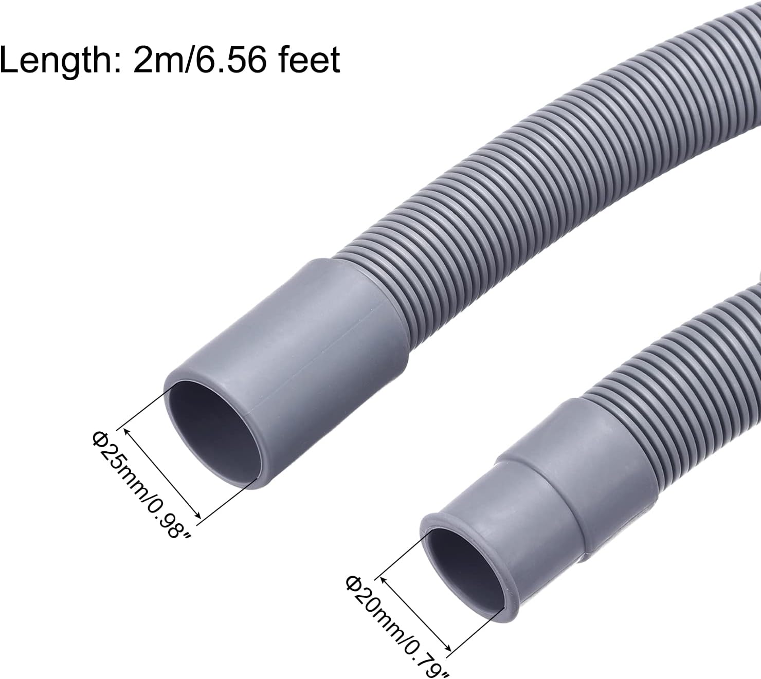 MECCANIXITY Washing Machine Drain Hose Extension Kits 6.56ft Gray for Washing Machine with Extension Adapter, U-Bend Hose Holder, 2 Clamps