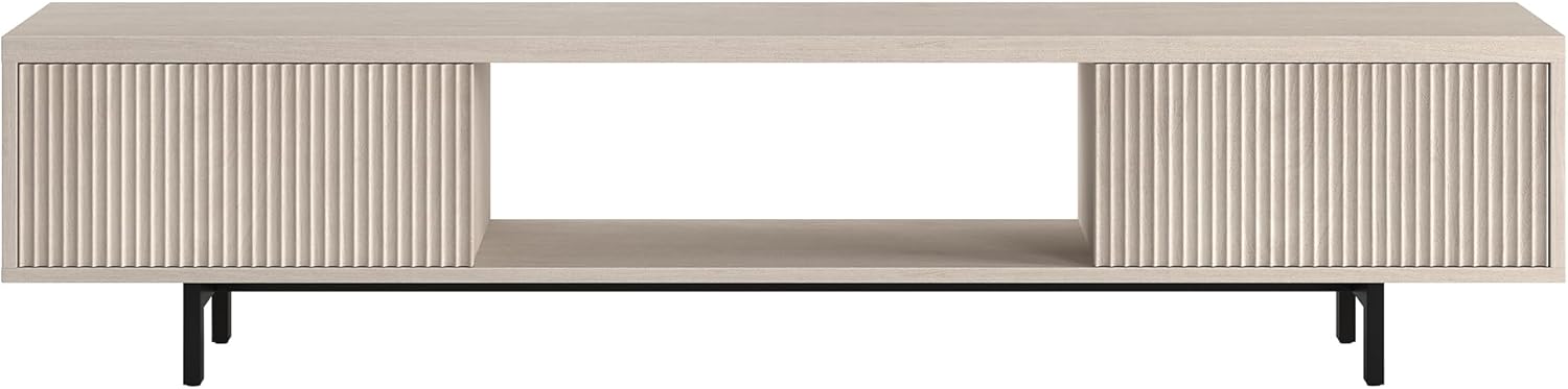 Henn&Hart Fluted TV Stand for TVs up to 78" with 2 Ribbed Side Storage Cabinets and Open Center Storage for Living Room, Family Room, or Office, Beech White