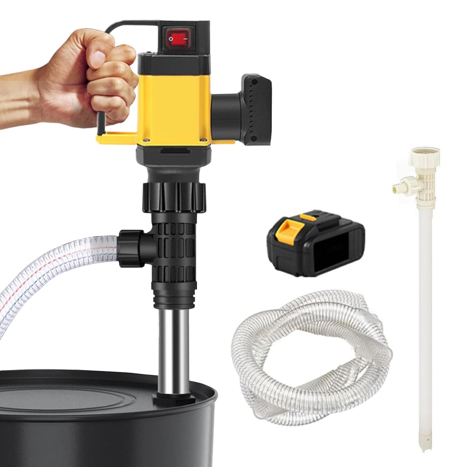 Bomba de tambor eléctrica inalámbrica, 1000 W, elevación de 7 m, velocidad de 12000 r/min, transferencia de combustible portátil para líquidos diésel y no corrosivos, 3 velocidades ajustables