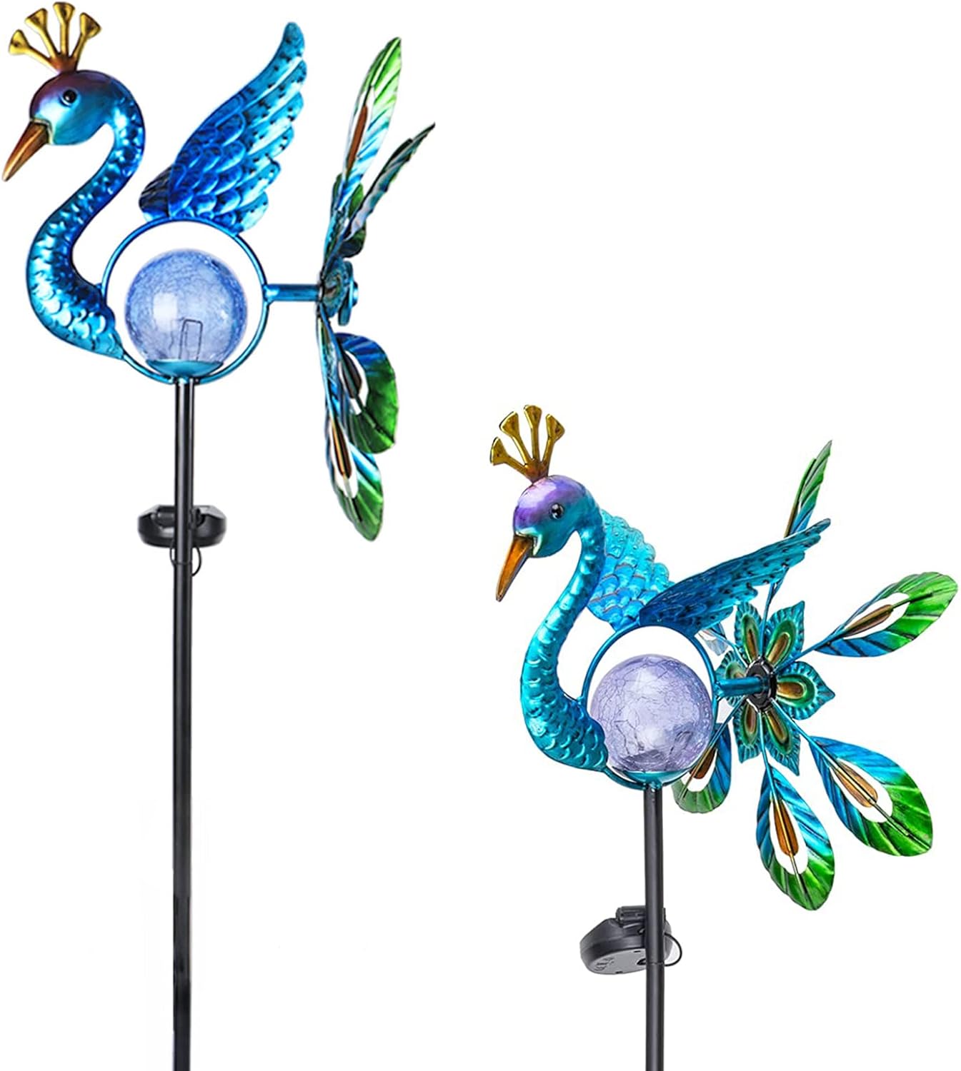 Peacock Wind Spinner Solar Garden Stake Lights Cracked